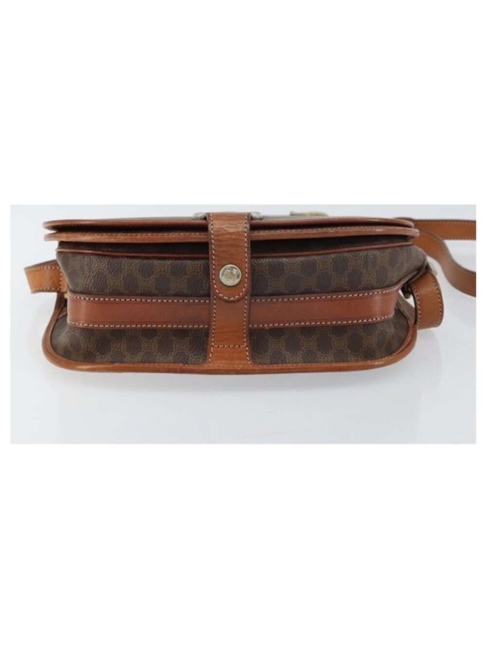 Authentic CELINE Macadam Canvas Shoulder Bag PVC Leather Brown Gold - Picture 4 of 16